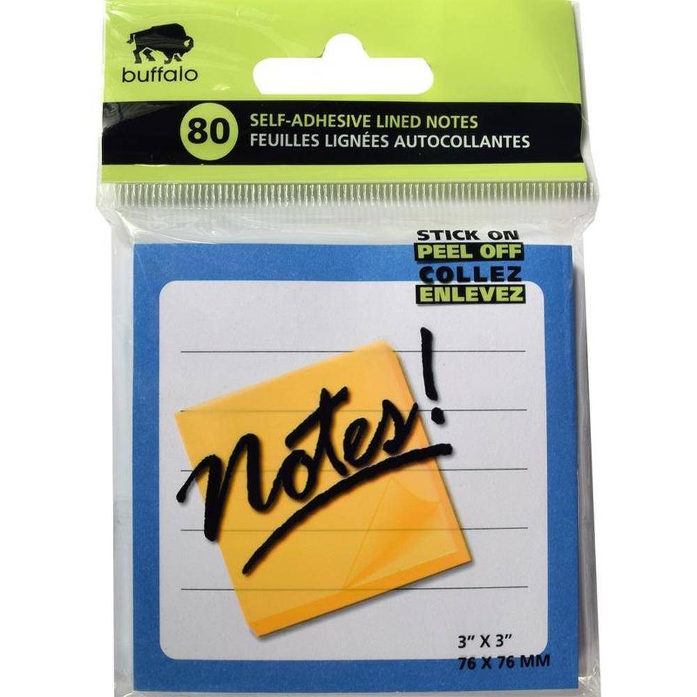 Buffalo Ruled Sticky Notes 7.5x7.5cm - 80 Sheets Assorted Colors