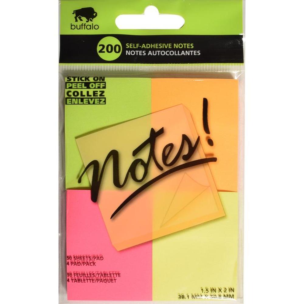 Buffalo Mini Neon Sticky Notes 3.8x5cm - 4 Pads of 50 Sheets