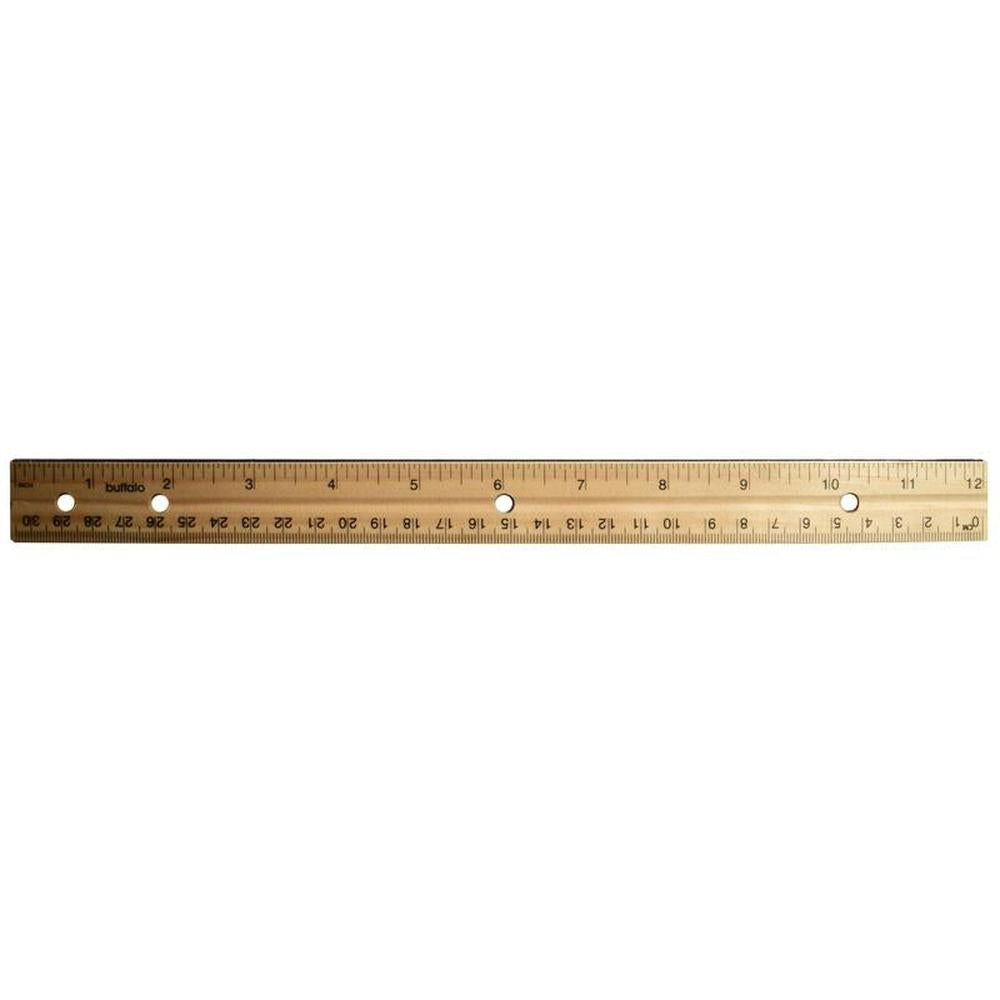 Buffalo Wood Ruler with Metal Edge 30cm & Binder Holes