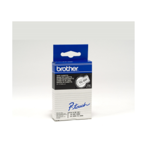Ruban noir sur blanc Brother TC201 12 mm pour P-touch, 7,7 m