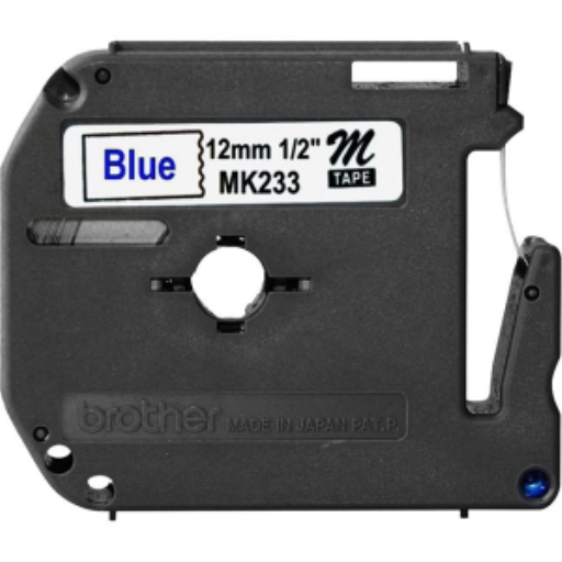 Brother Genuine MK233 Blue on White Non-Laminated Tape for P-touch Label Makers, 12 mm wide x 8 m long
