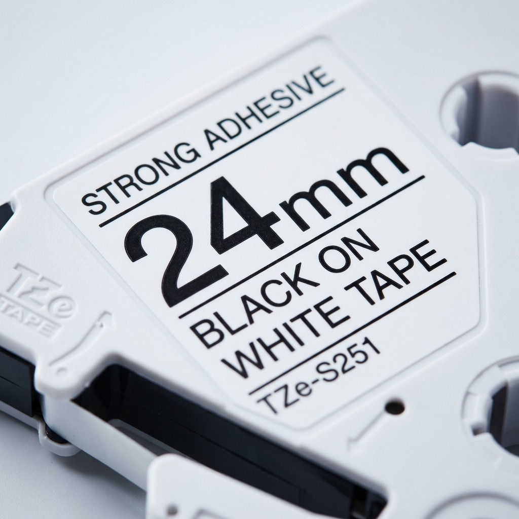Brother Genuine TZe-S251 Black on White Extra Strength Adhesive Tape for P-touch Label Makers, 24 mm wide x 8 m long