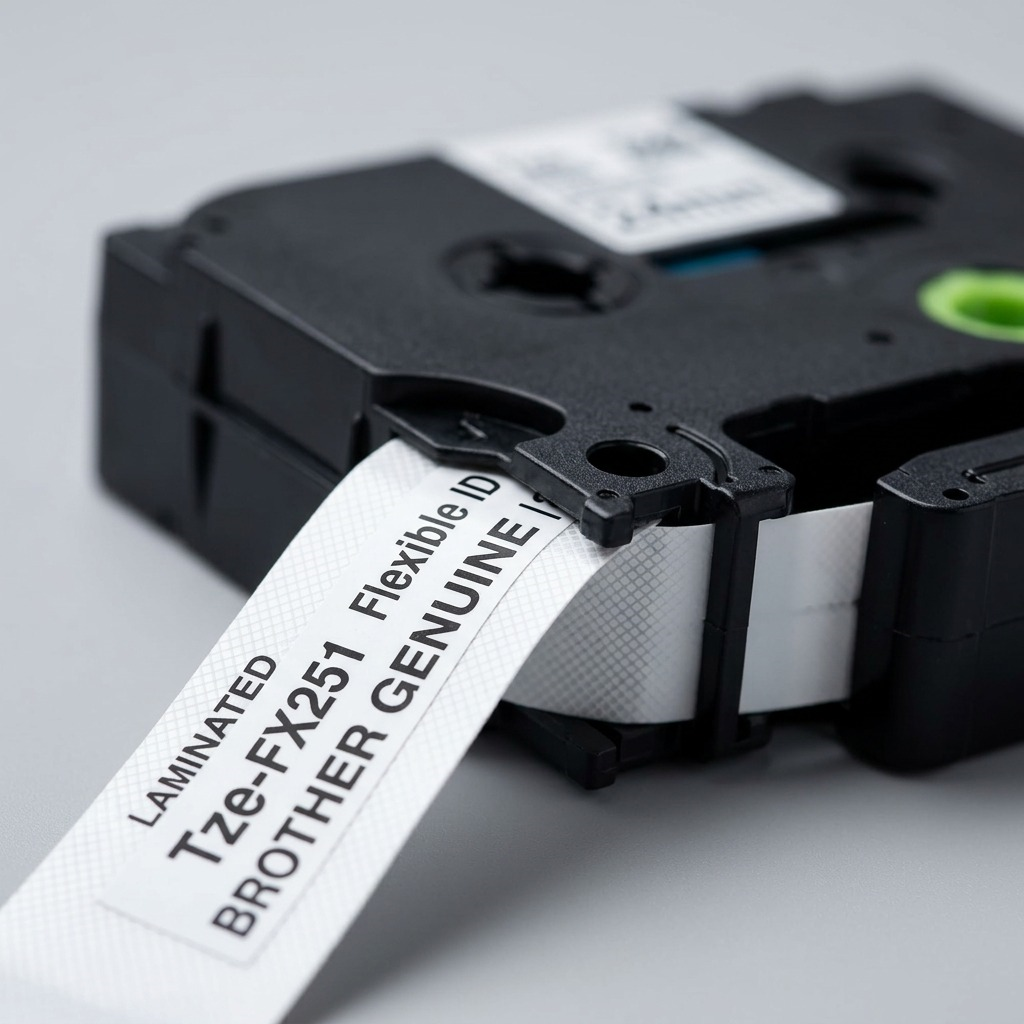 Brother Genuine Tze-FX251 Black on White Flexible ID Laminated Tape for P-touch Label Makers, 24 mm wide x 8 m long