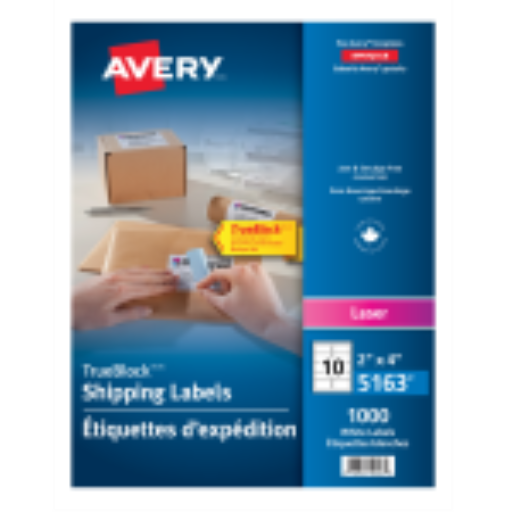 Avery White TrueBlock Labels, 4" x 2", Permanent, 100 Sheets/Box