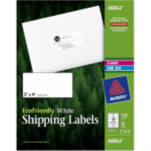 Avery Eco White Mailing Labels, Permanent, 2" x 4", 10 Sheets