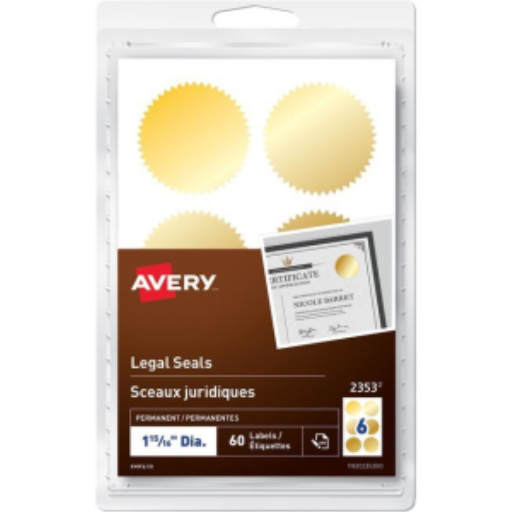 Avery Notarial/Legal Seals 1-15/16" Diameter, Permanent, Gold Foil, 60/pack