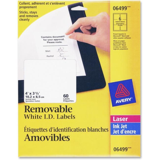 Avery ID Labels, 4" x 3 1/3", Removable, 10 Sheets/Envelope