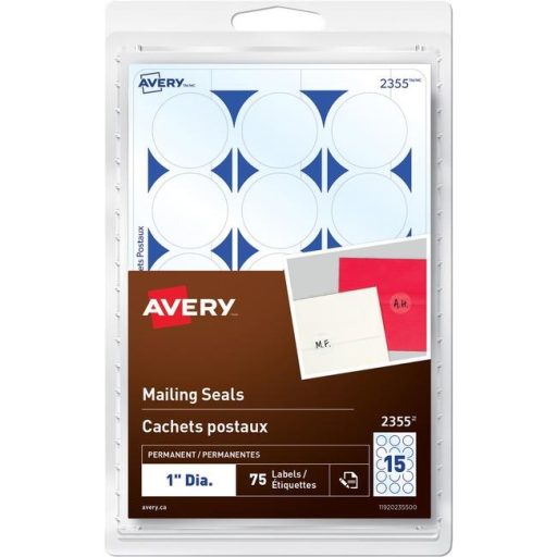 Avery Mailing Seals 1" Diameter, Permanent, Clear, 75/pack