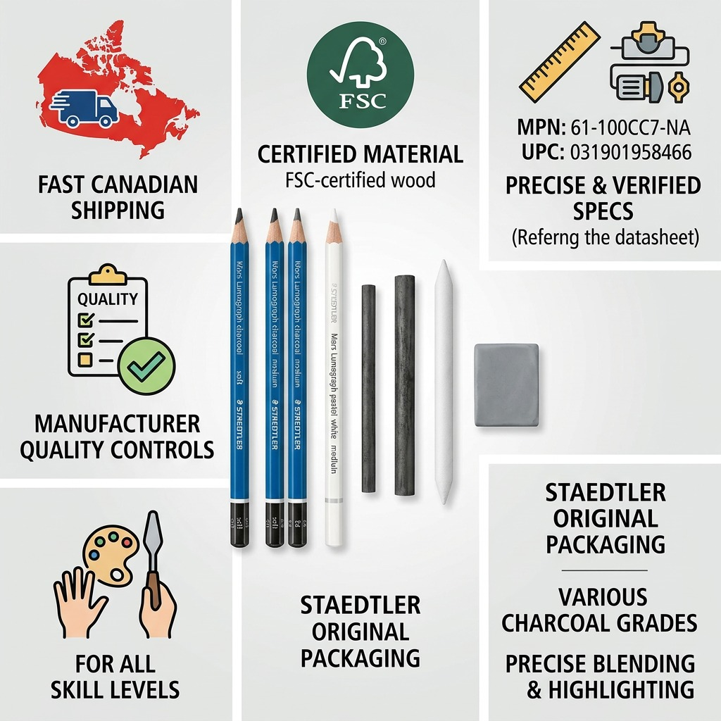 Staedtler Mars Lumograph Charcoal Drawing Set - 7-Piece Professional Sketching Kit with Pencils, Charcoal Sticks & Blending Stump