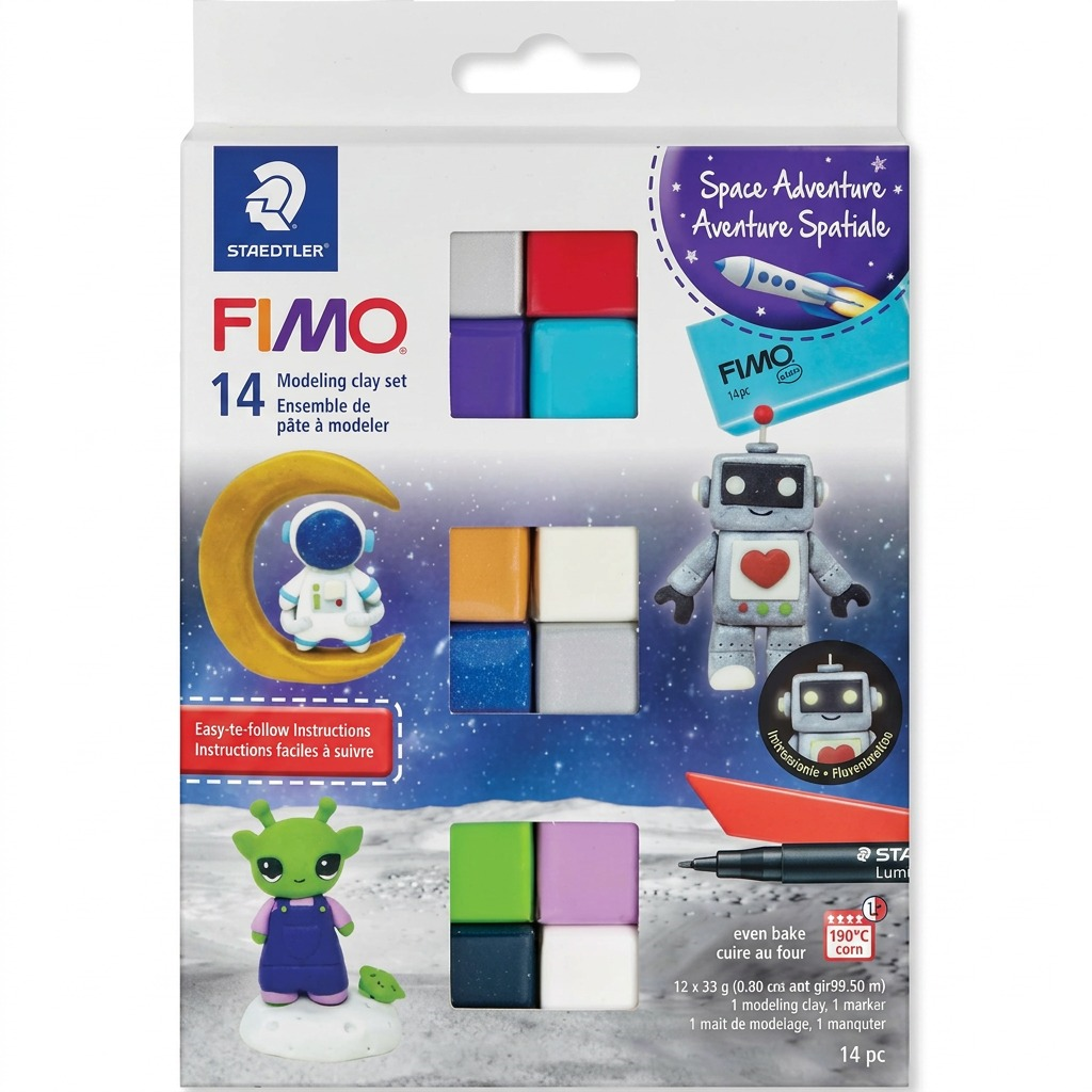 Staedtler Set Modelling Clay Fimo Soft Galaxy 12 Color Pack, 1 Permanent Marker, 1 Modelling Tool