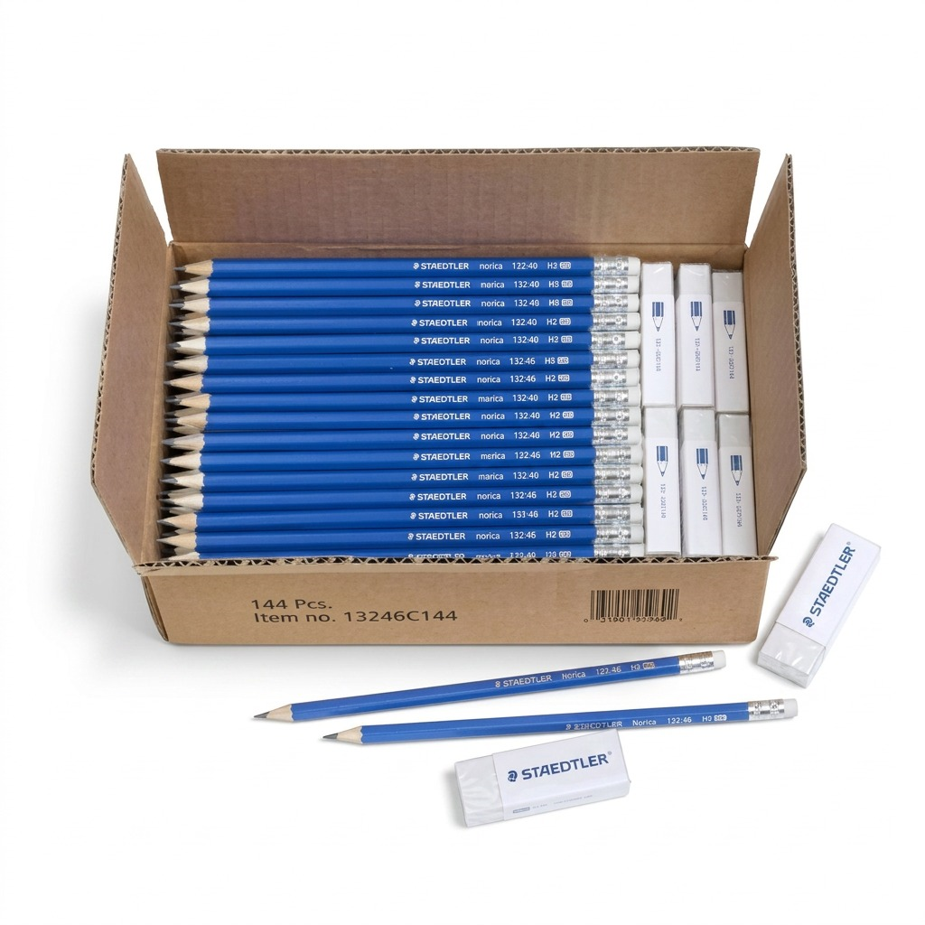Staedtler Norica Graphite Hb2 Pencils - Set of 144 Pencils, 12 Eraser Caps