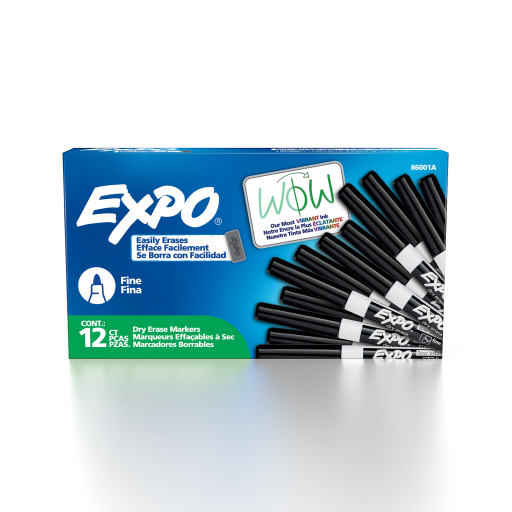 Marqueur effaçable à sec Expo à faible odeur - Pointe fine, noir, paquet de 1