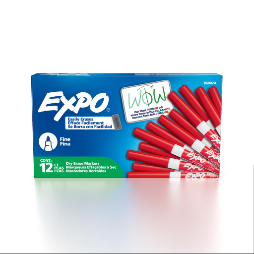 Marqueur effaçable à sec Expo à faible odeur - Pointe fine, rouge, paquet de 1