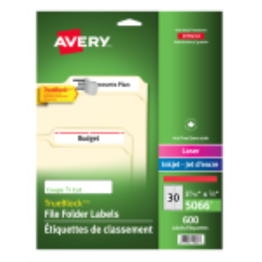 Étiquettes de classement Avery TrueBlock, 3 7/16" x 2/3", permanentes