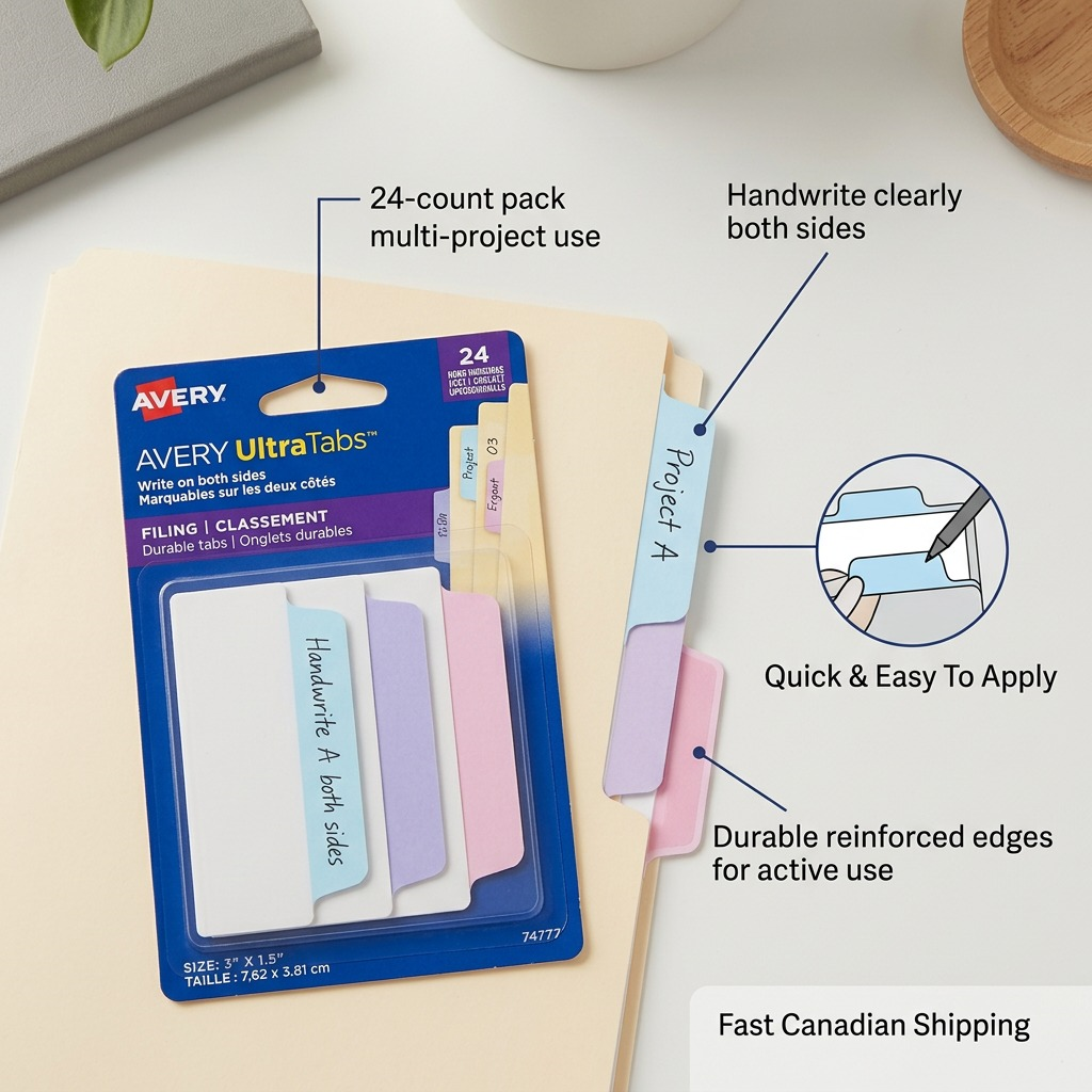 Avery UltraTabs Filing Tabs, Pastel Colours, Lavender, Light Blue, Pink, 24 pack