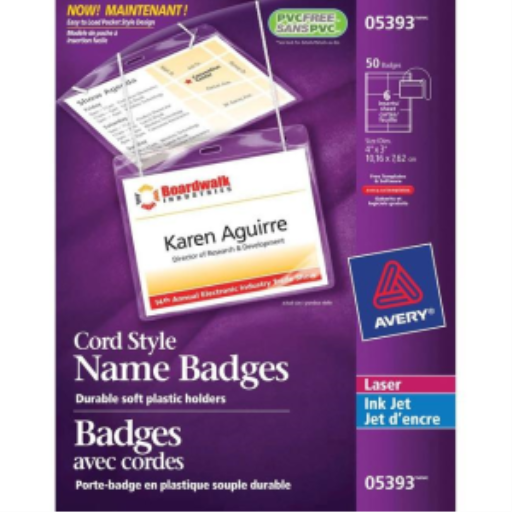 Kit de badges nominatifs Avery, style convention avec cordon 4" x 3", 6/S
