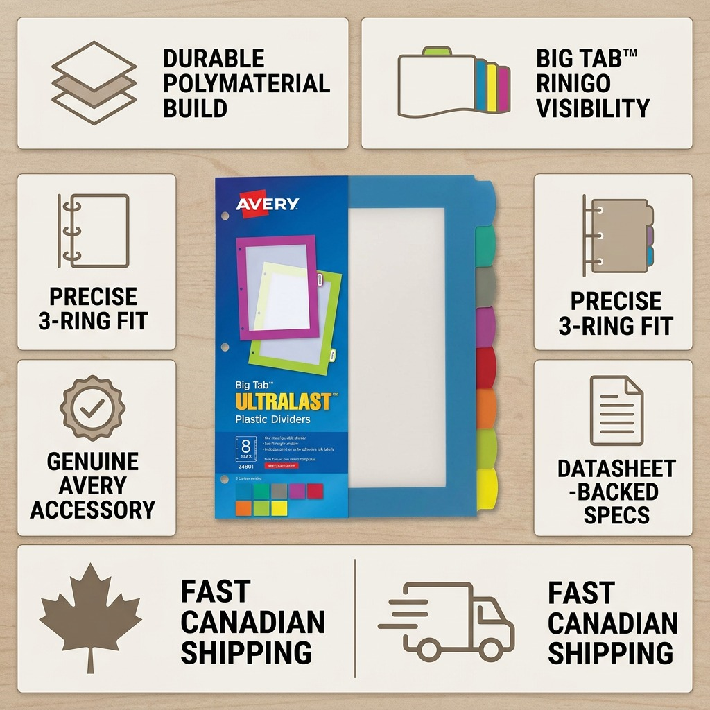 Avery Print or Write Big Tab UltraLast Dividers, 8 Tab Multi-Colour, 1 Set