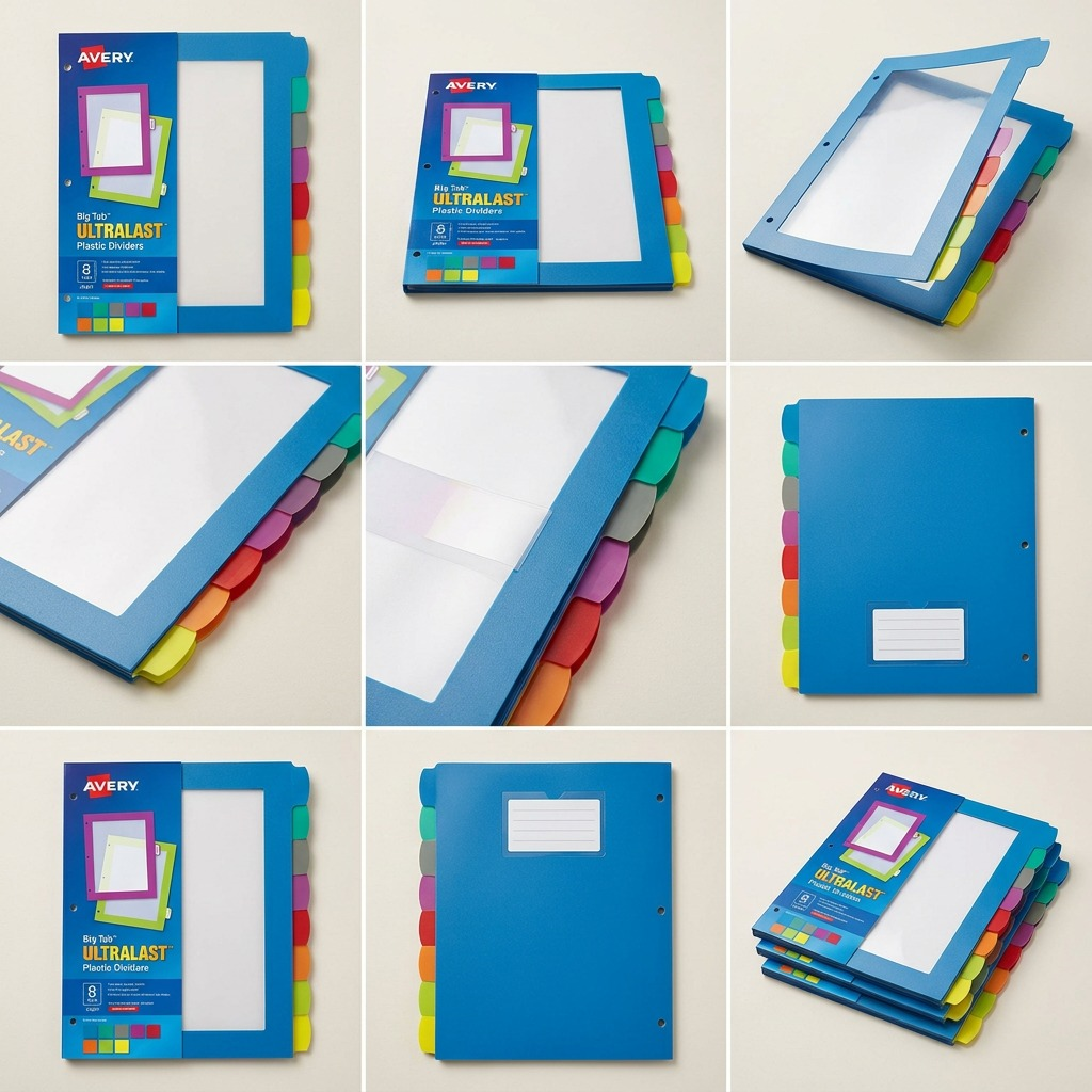 Avery Print or Write Big Tab UltraLast Dividers, 8 Tab Multi-Colour, 1 Set
