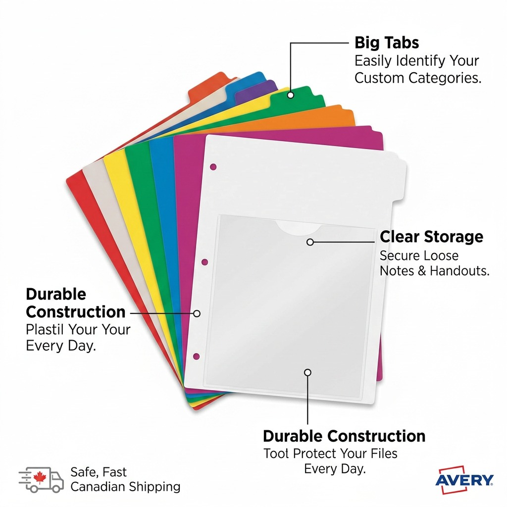 Avery Print or Write Big Tab UltraLast Dividers, 8 Tab Multi-Colour, 1 Set