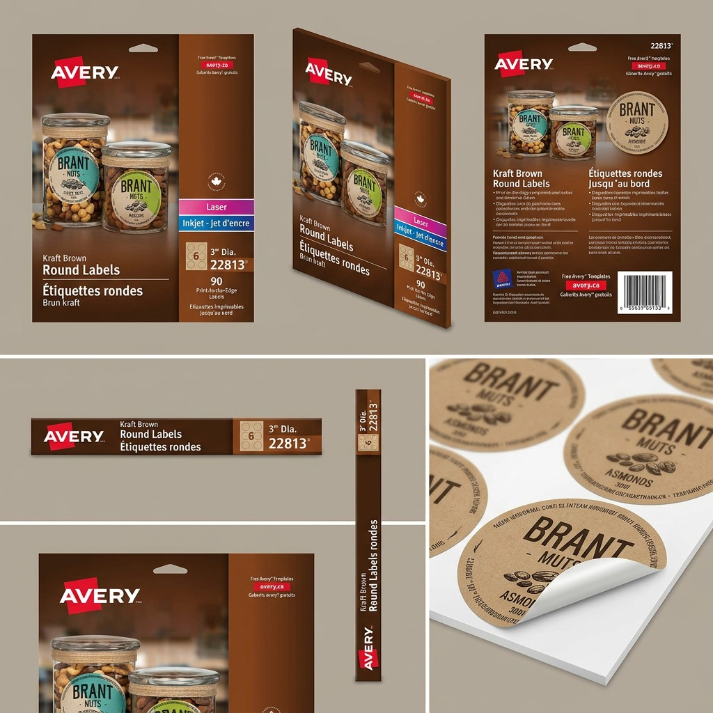 Avery Kraft Brown Round Labels 3" Diameter, Permanent
