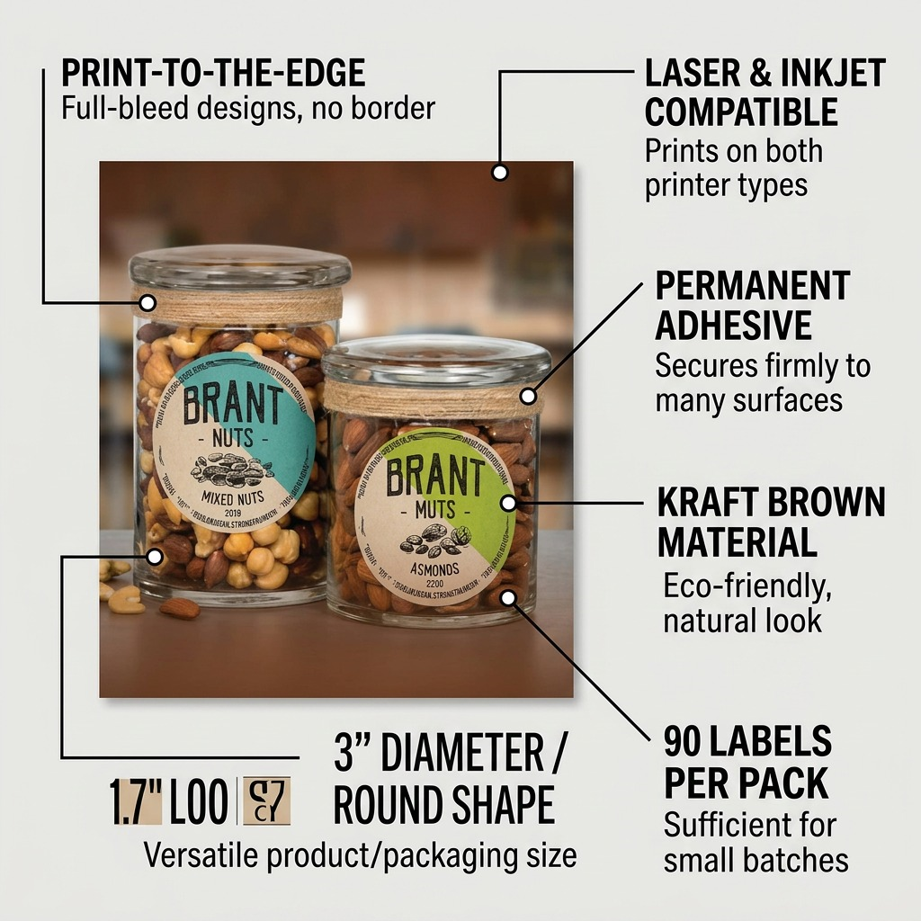 Avery Kraft Brown Round Labels 3" Diameter, Permanent