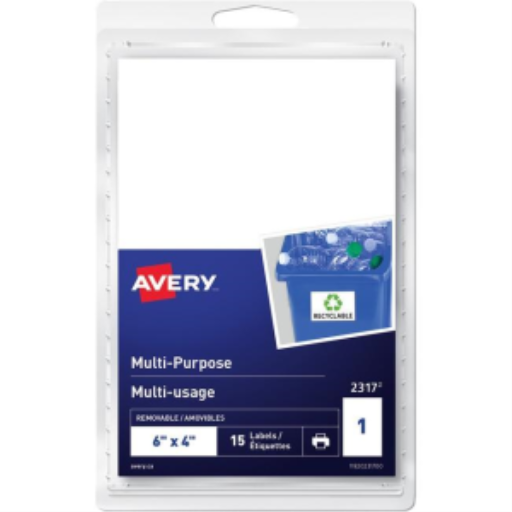 Étiquettes amovibles polyvalentes Avery pour imprimantes laser et jet d'encre, 6" x 4", blanc mat, amovibles