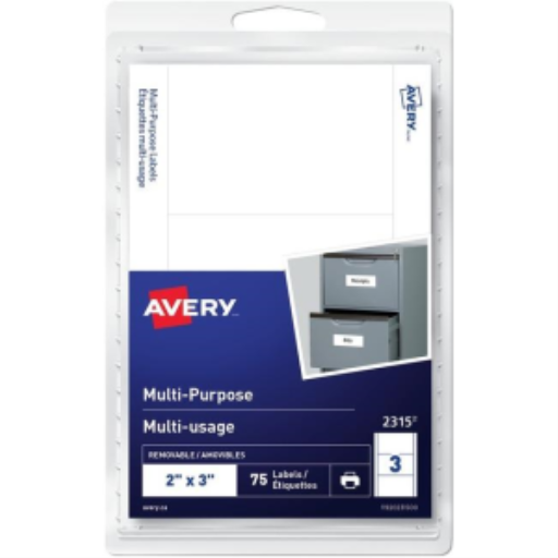 Étiquettes amovibles polyvalentes Avery pour imprimantes laser et jet d'encre, 2" x 3", blanc mat, amovibles