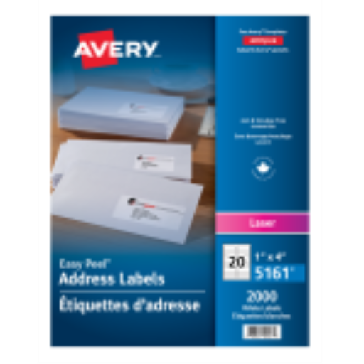 Étiquettes blanches Avery Easy Peel, 4" x 1", permanentes, 100 feuilles/boîte
