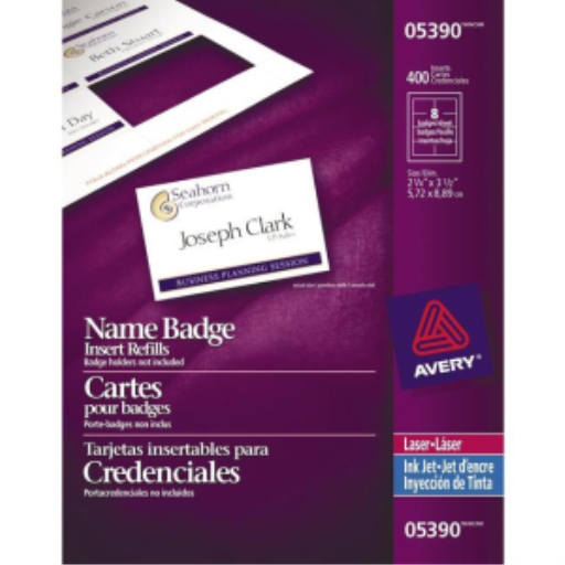 Étiquettes pour badges nom Avery, recharges cartes 3 1/2" x 2 1/4", 50 feuilles