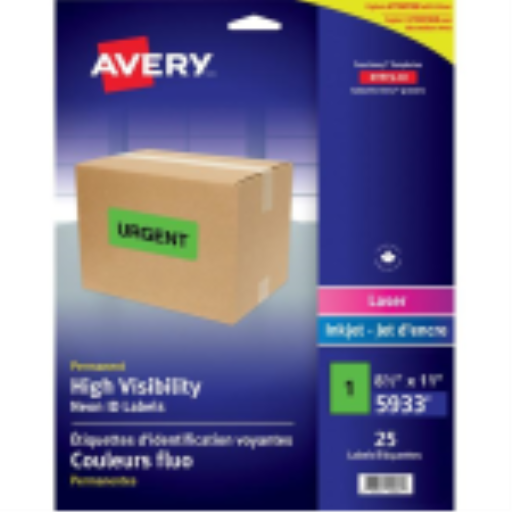 Étiquettes d'expédition fluorescentes vertes haute visibilité Avery pour laser