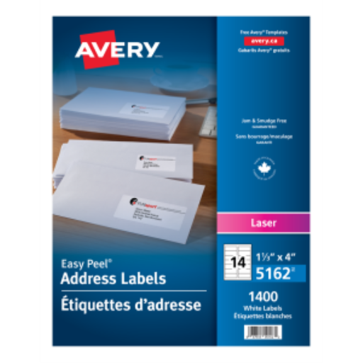 Étiquettes blanches Avery Easy Peel, 4" x 1 1/3", permanentes, 100 feuilles/boîte