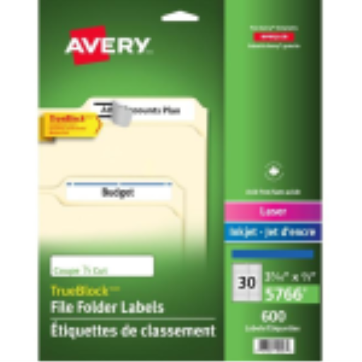 Étiquettes de classement Avery TrueBlock, 3 7/16" x 2/3", permanentes