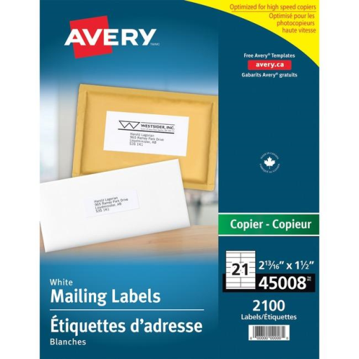Étiquettes Avery pour photocopieur, 2 13/16" x 1 1/2", permanentes, blanches