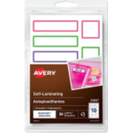 Étiquettes auto-laminantes Avery à écrire à la main, tailles et couleurs assorties, permanentes