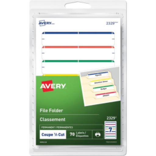Étiquettes pour dossiers Avery pour imprimantes laser et jet d'encre, 3½" x 2/3", couleurs assorties, permanentes