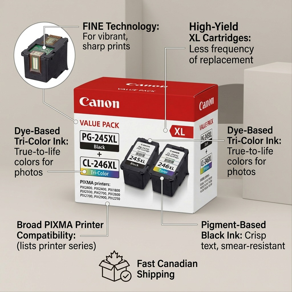 Canon PG-245XL/CL-246XL – Black & Colour Cartridges, Value Pack
