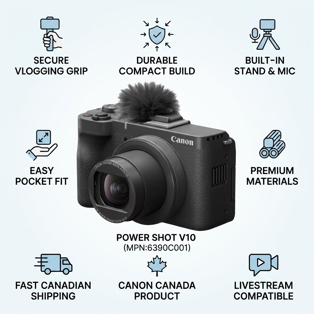 Canon 6390C001 – PowerShot V10 Vlogging Camera – 4K Video & Built-in Stand