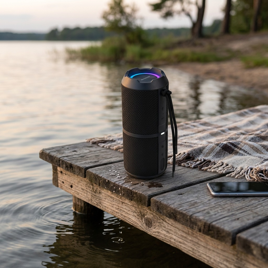 Sharp GX-BT290-BK Crystal Clear Series Portable Bluetooth Speaker - 32W, IP67 Waterproof with RGB Lights, Black