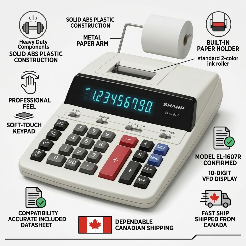 Sharp EL-1607R Heavy - Duty Desktop Printing Calculator - 10-Digit 2-Color Printer