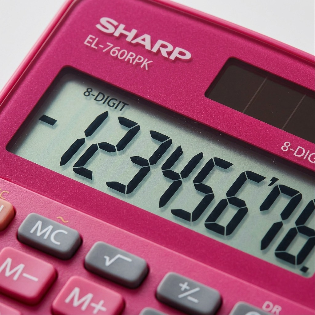 Sharp EL-760RPK Twin Power XL 8-Digit Display Desktop Calculator - Stylish Raspberry Pink Finish