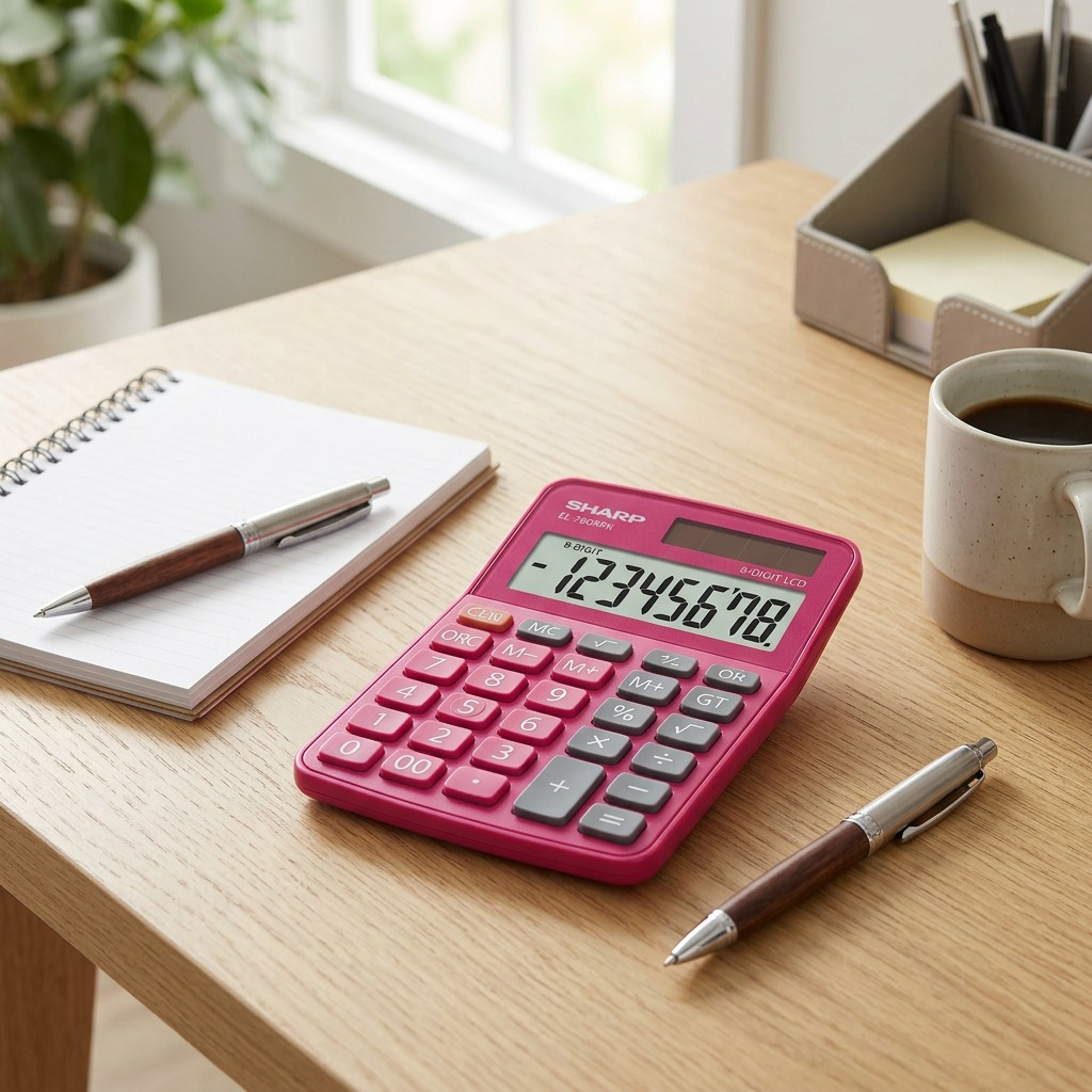 Sharp EL-760RPK Twin Power XL 8-Digit Display Desktop Calculator - Stylish Raspberry Pink Finish
