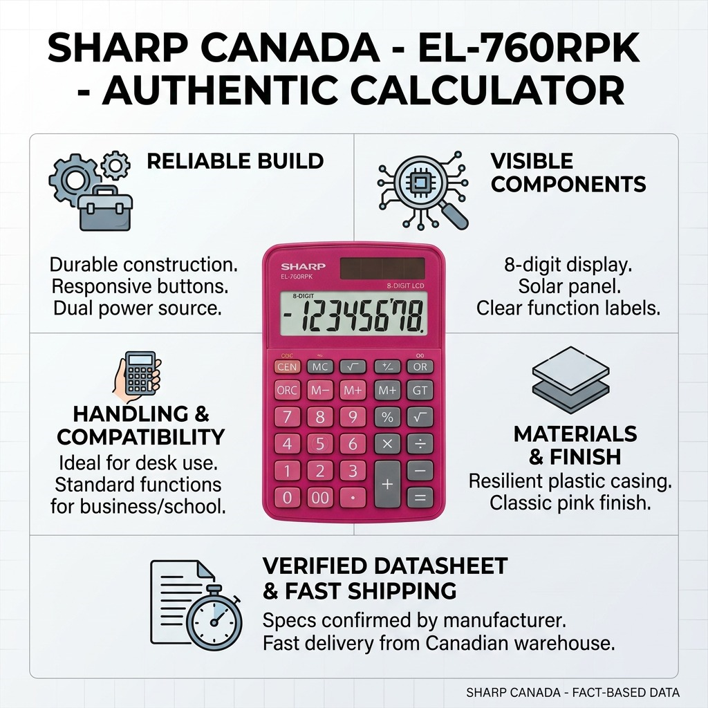 Sharp EL-760RPK Twin Power XL 8-Digit Display Desktop Calculator - Stylish Raspberry Pink Finish