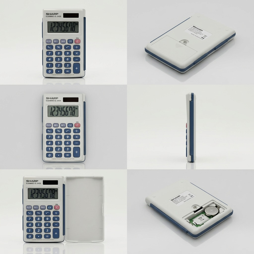 Sharp EL-243S 8-Digit Hand-Held Calculator - Twin Power Solar & Battery with Protective Cover