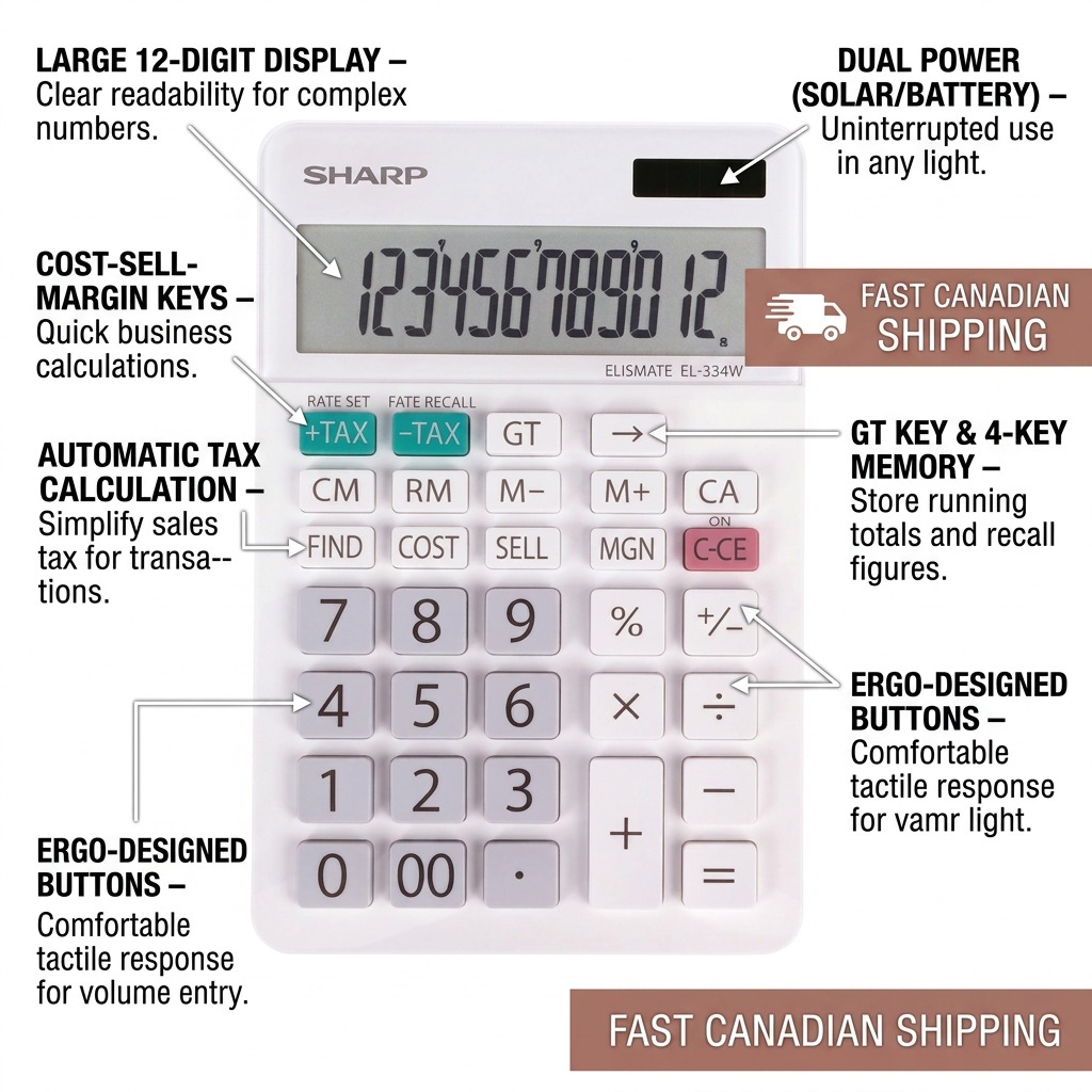 Sharp EL-334W Professional Desktop Calculator - 12-Digit XL Display with Cost - Sell - Margin