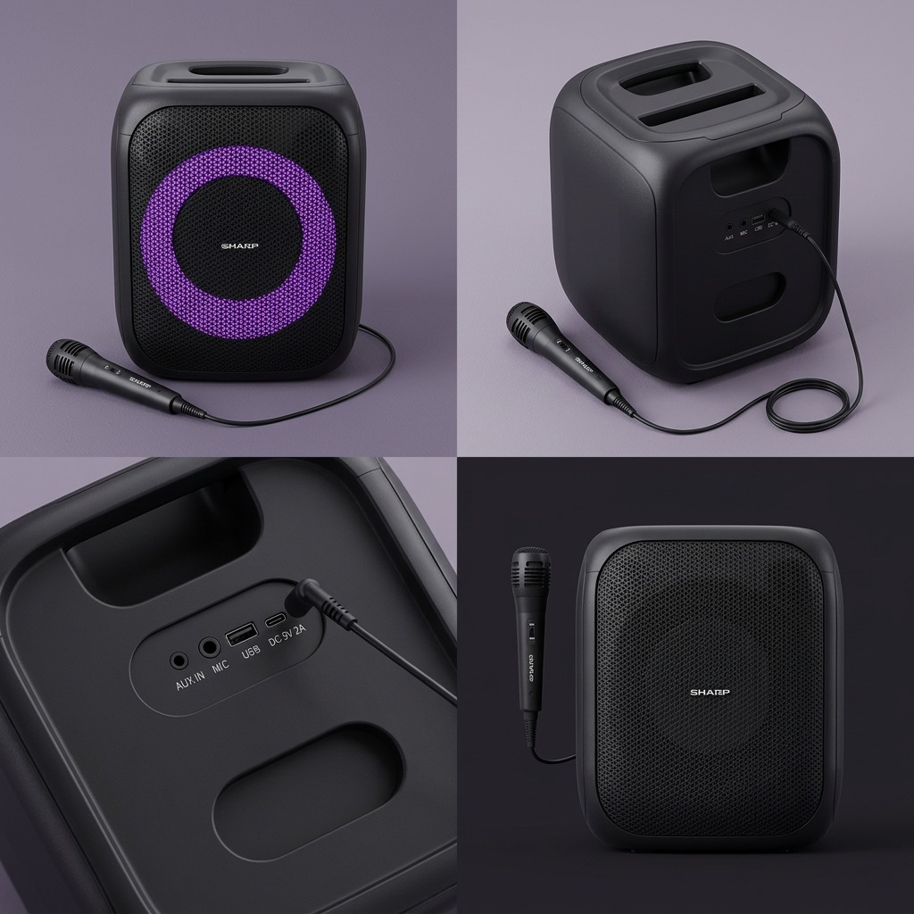 Sharp PS-914 Compact Portable Party Speaker - 20W Rms, Bluetooth 5.3 & LED Lights