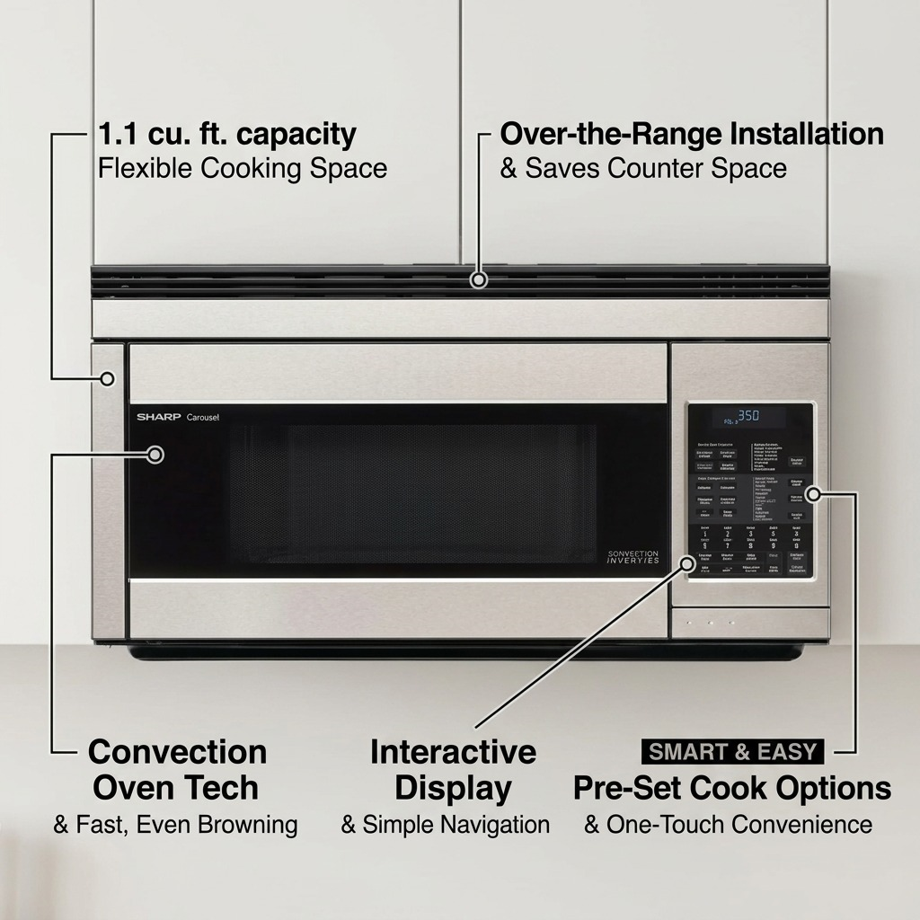 Sharp R1874TY Carousel Over-the - Range Microwave - 1.1 cu. ft. 850W Convection Oven