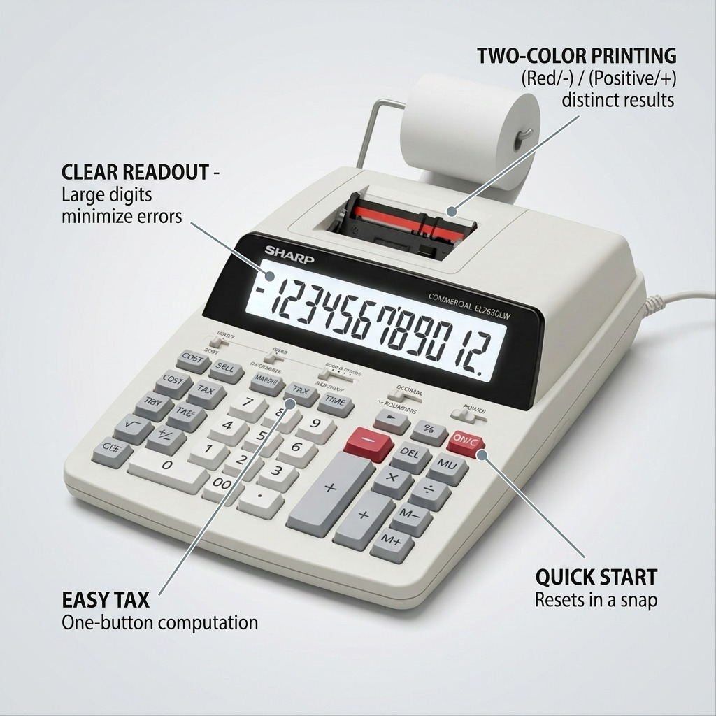 Sharp EL-2630LW 12-Digit Commercial Printing Calculator