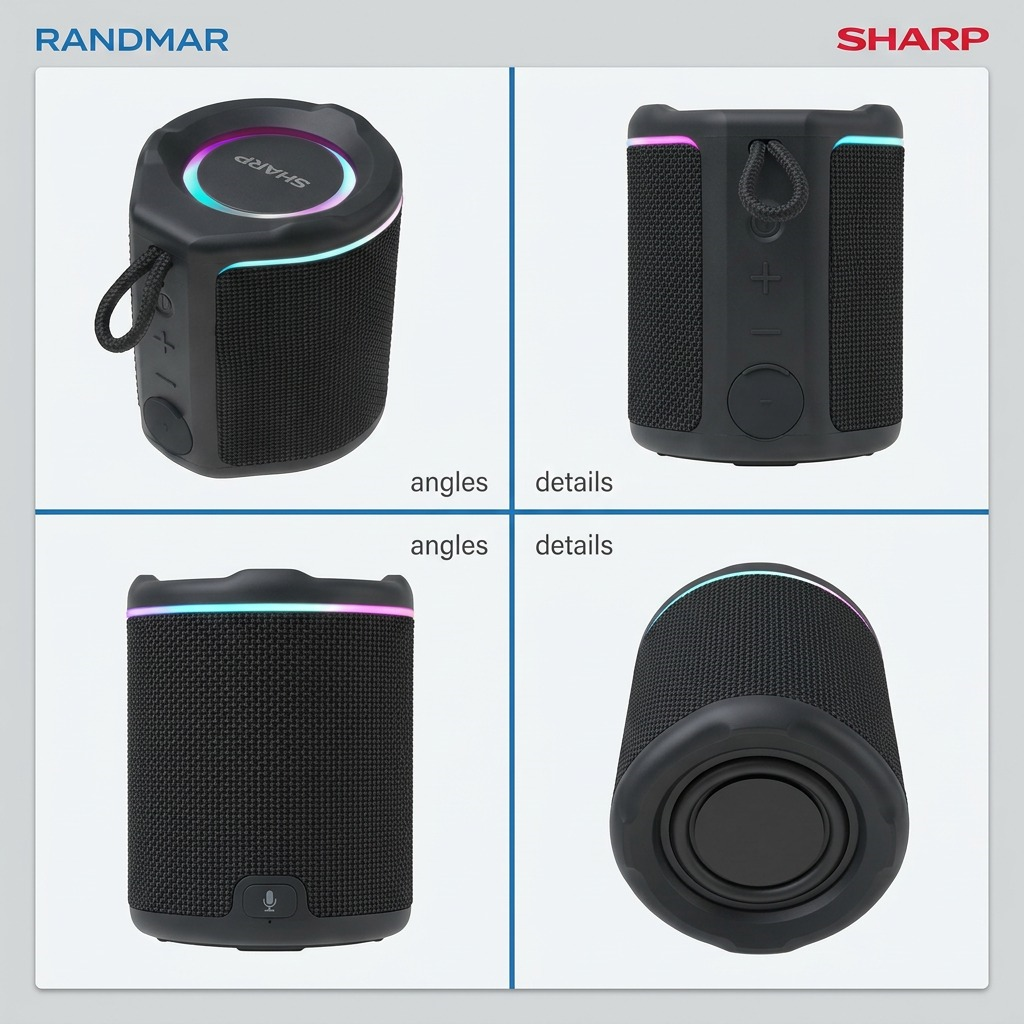 Sharp GX-BT190-BK Ultra - Portable Bluetooth Speakers - IP67 Waterproof & Dustproof, 15-Hour Battery, LED Mood Lighting - Black