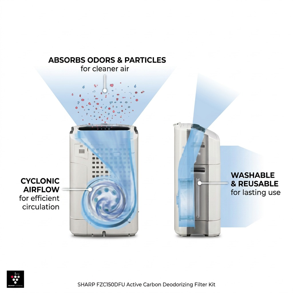 Sharp FZC150DFU Active Carbon Replacement Filter - Washable & Reusable Deodorizing Kit