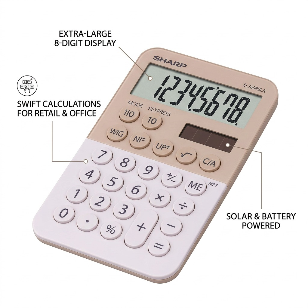 Sharp EL-760RBLA XL-8 Digit Display Calculator - Latte